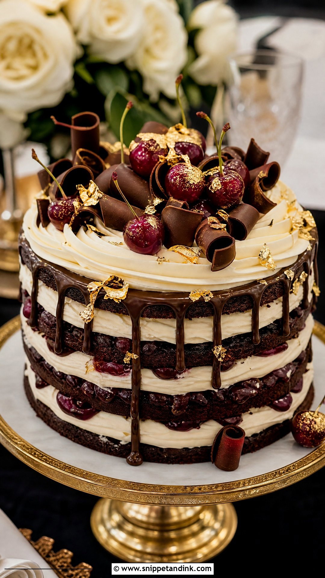 Black Forest Cookie Cake With Gold Accents - Snippet and Ink - 25 Black Forest Cookie X Wedding Cake Ideas