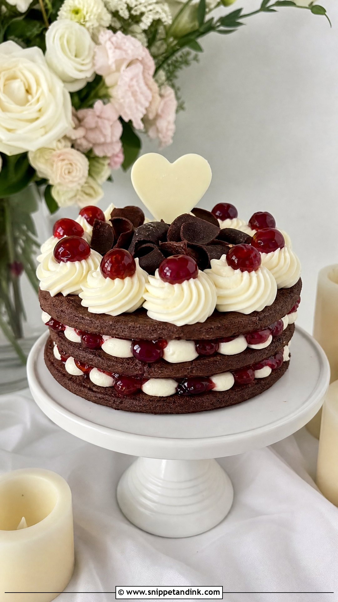 Black Forest Cookie Cake With Heart Topper - Snippet and Ink - 25 Black Forest Cookie X Wedding Cake Ideas
