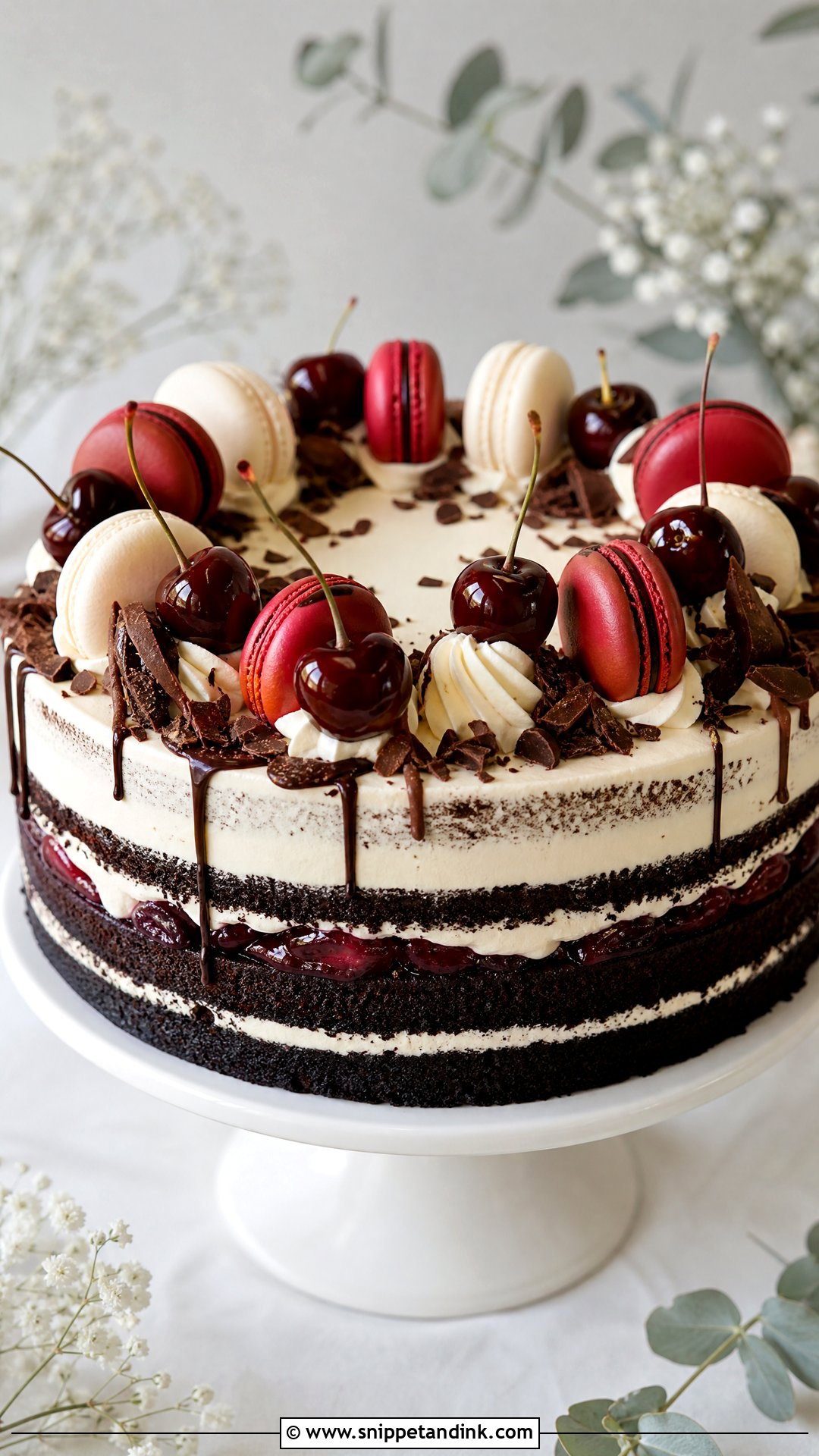 Black Forest Cookie Cake With Macarons - Snippet and Ink - 25 Black Forest Cookie X Wedding Cake Ideas