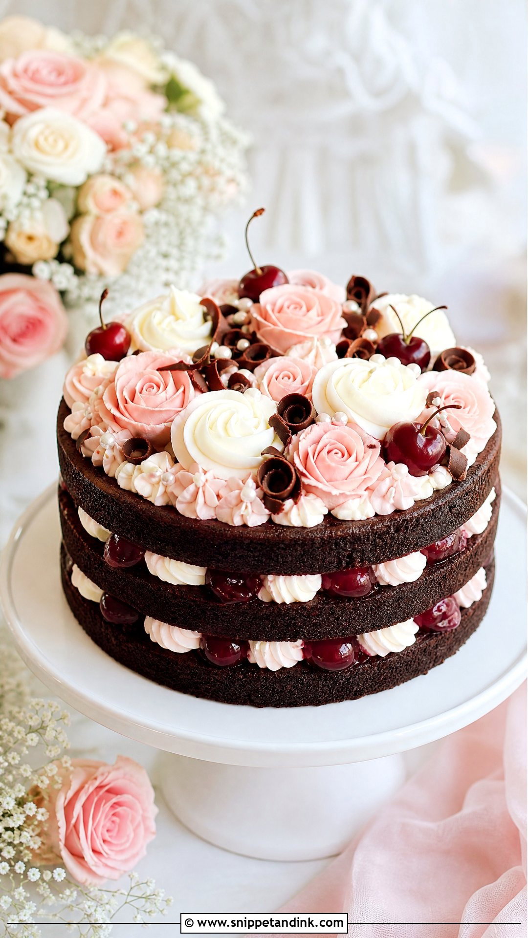 Black Forest Cookie Cake With Rose Piping - Snippet and Ink - 25 Black Forest Cookie X Wedding Cake Ideas