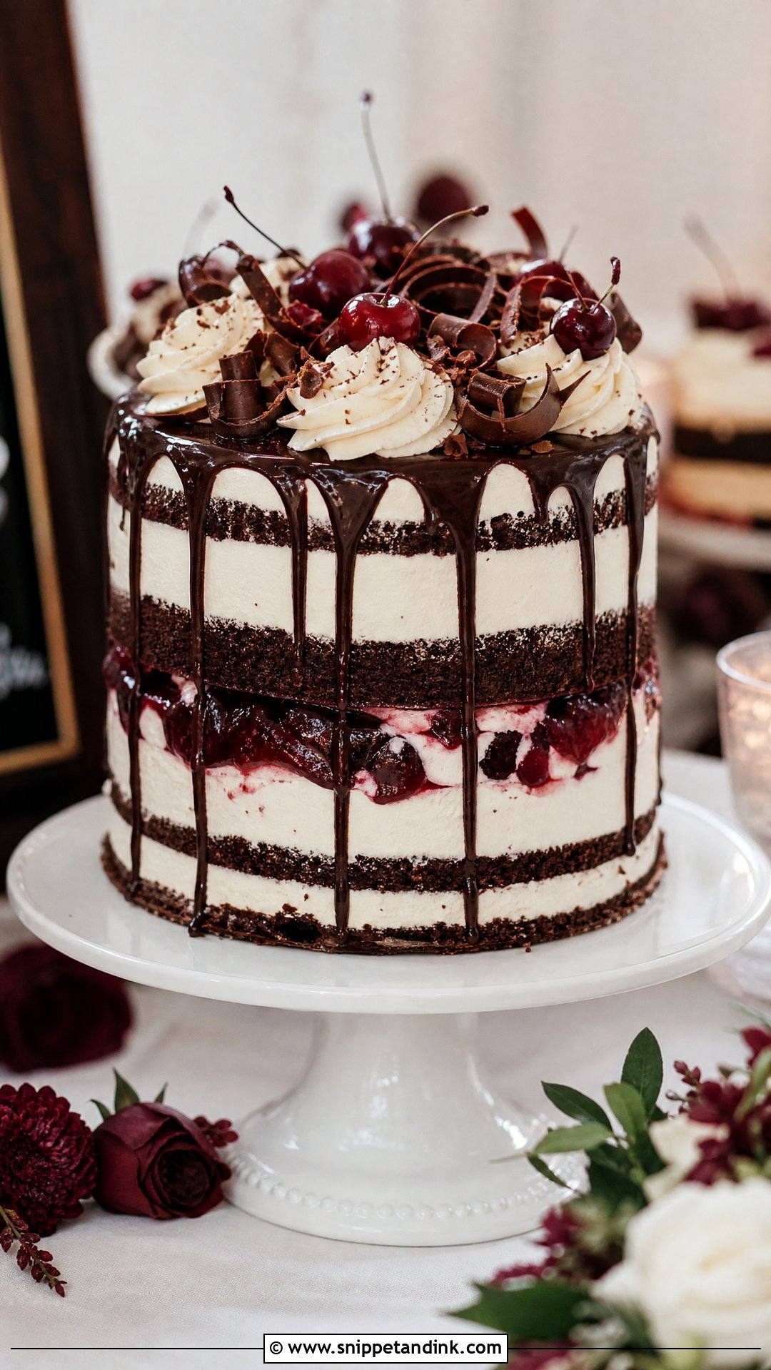 Black Forest Cookie Drip Cake - Snippet and Ink - 25 Black Forest Cookie X Wedding Cake Ideas