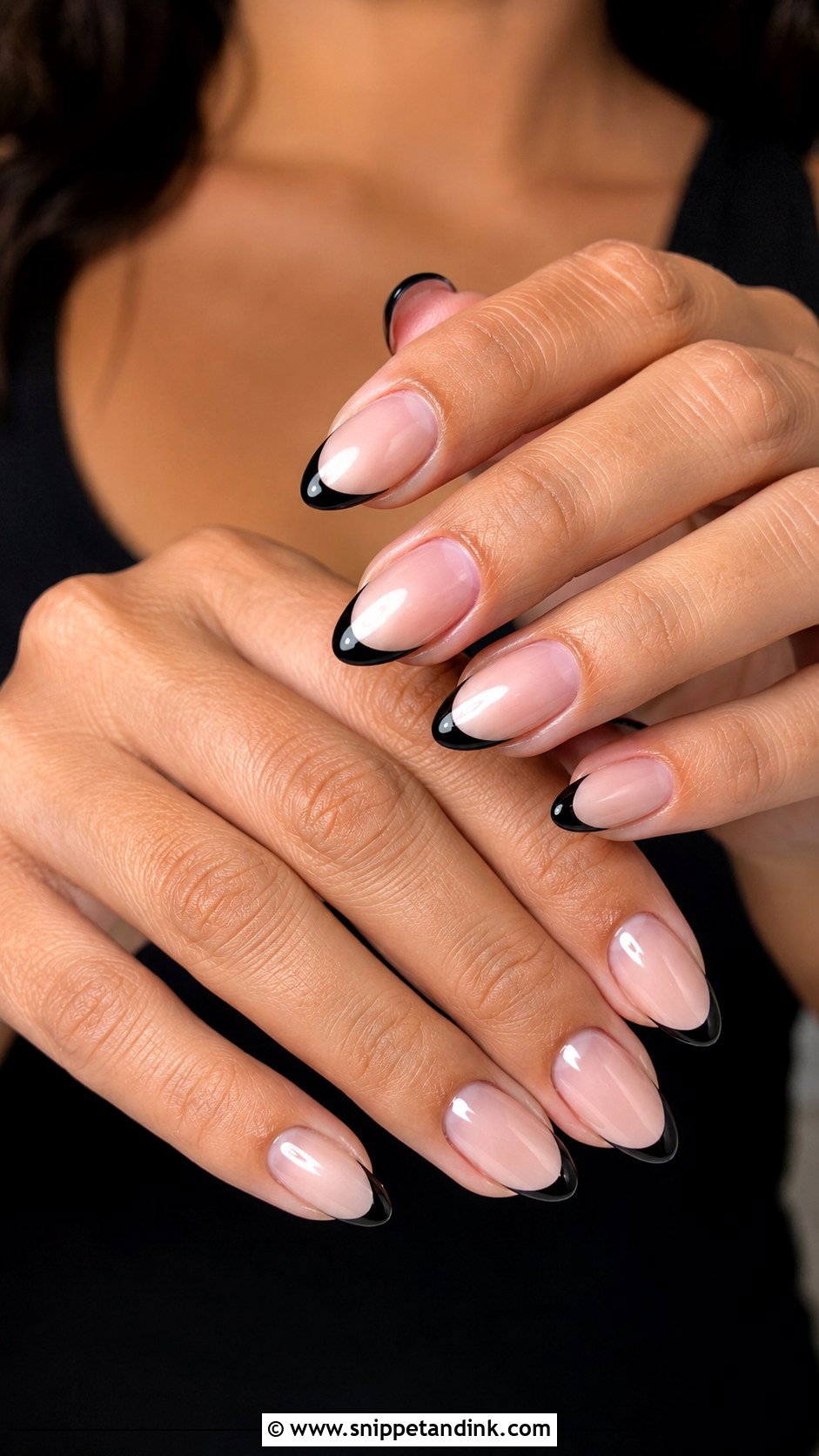 Black French Almond Wedding Guest Nails - Snippet and Ink - 20 Almond Wedding Guest Nails Ideas