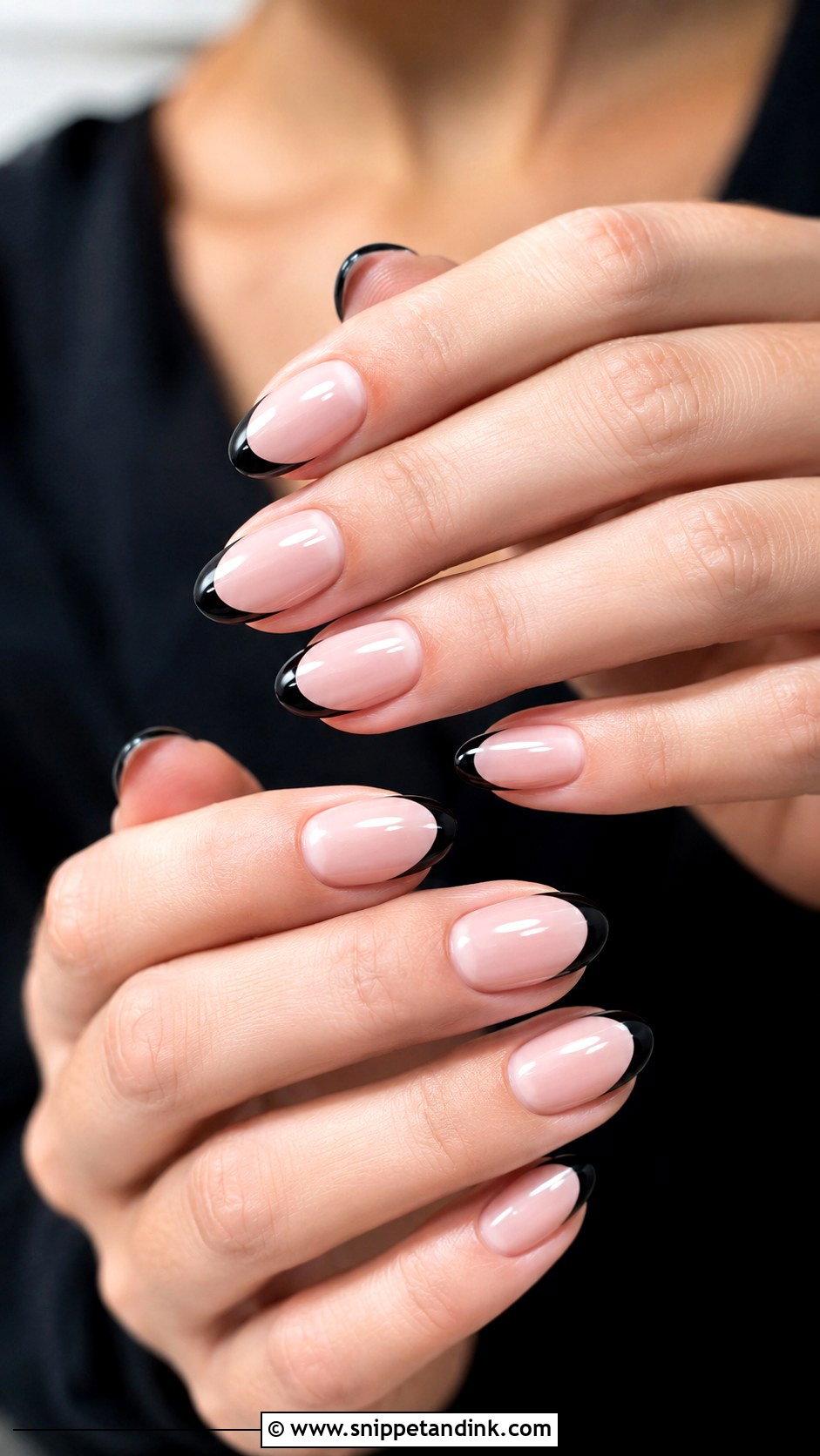 Black French Tip Nails - Snippet and Ink - 30 Nails for Wedding Guest