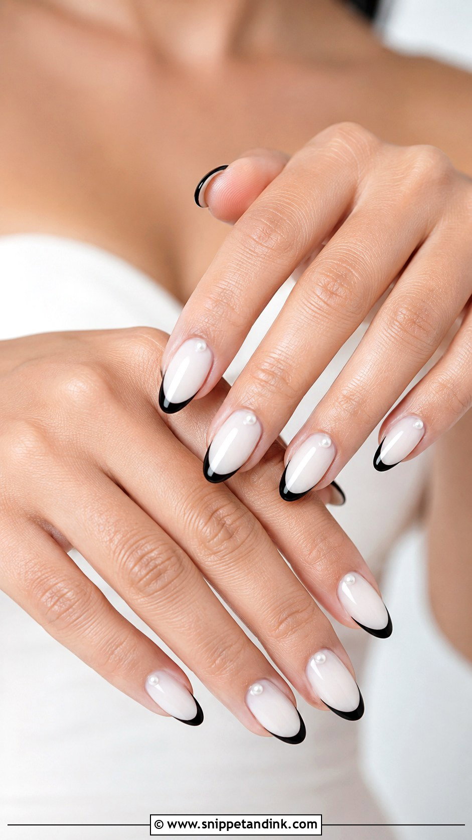 Black French Tip Wedding Nails With White Base - Snippet and Ink - 20 Black and White Wedding Nails