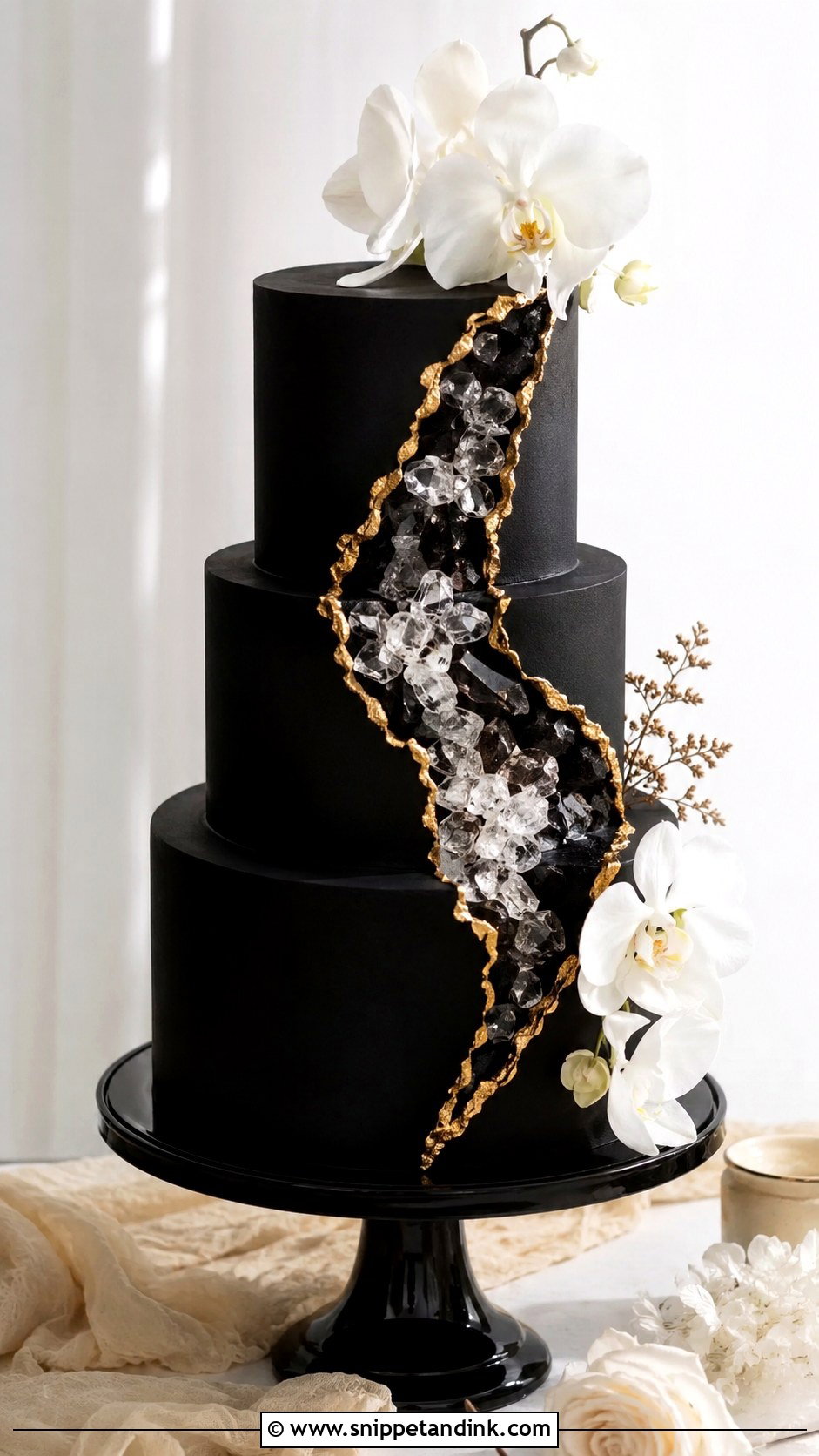 Black Geode Wedding Cake - Snippet and Ink - 20 Black Wedding Cake Ideas