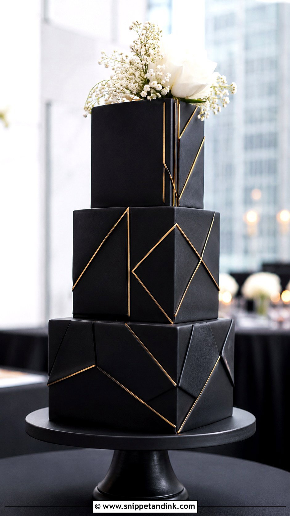 Black Geometric Wedding Cake - Snippet and Ink - 20 Black Colour Cake Design Ideas for Wedding