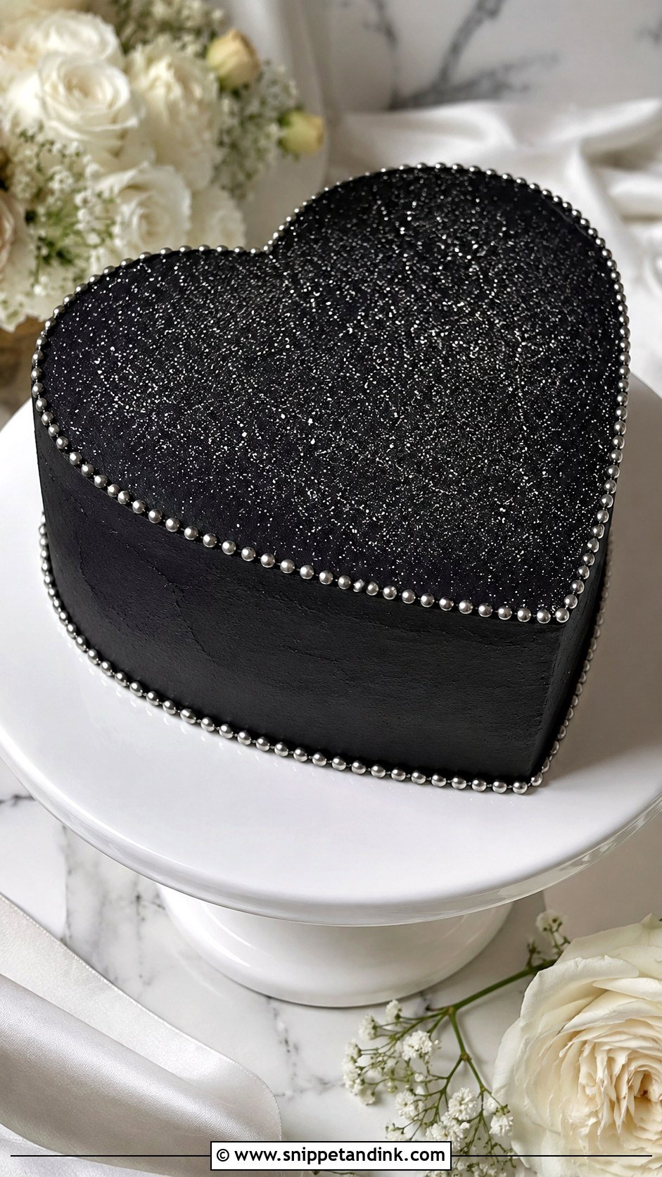 Black Glitter Heart Wedding Cake - Snippet and Ink - 20 Black Heart Cake Ideas with Glitter for Wedding