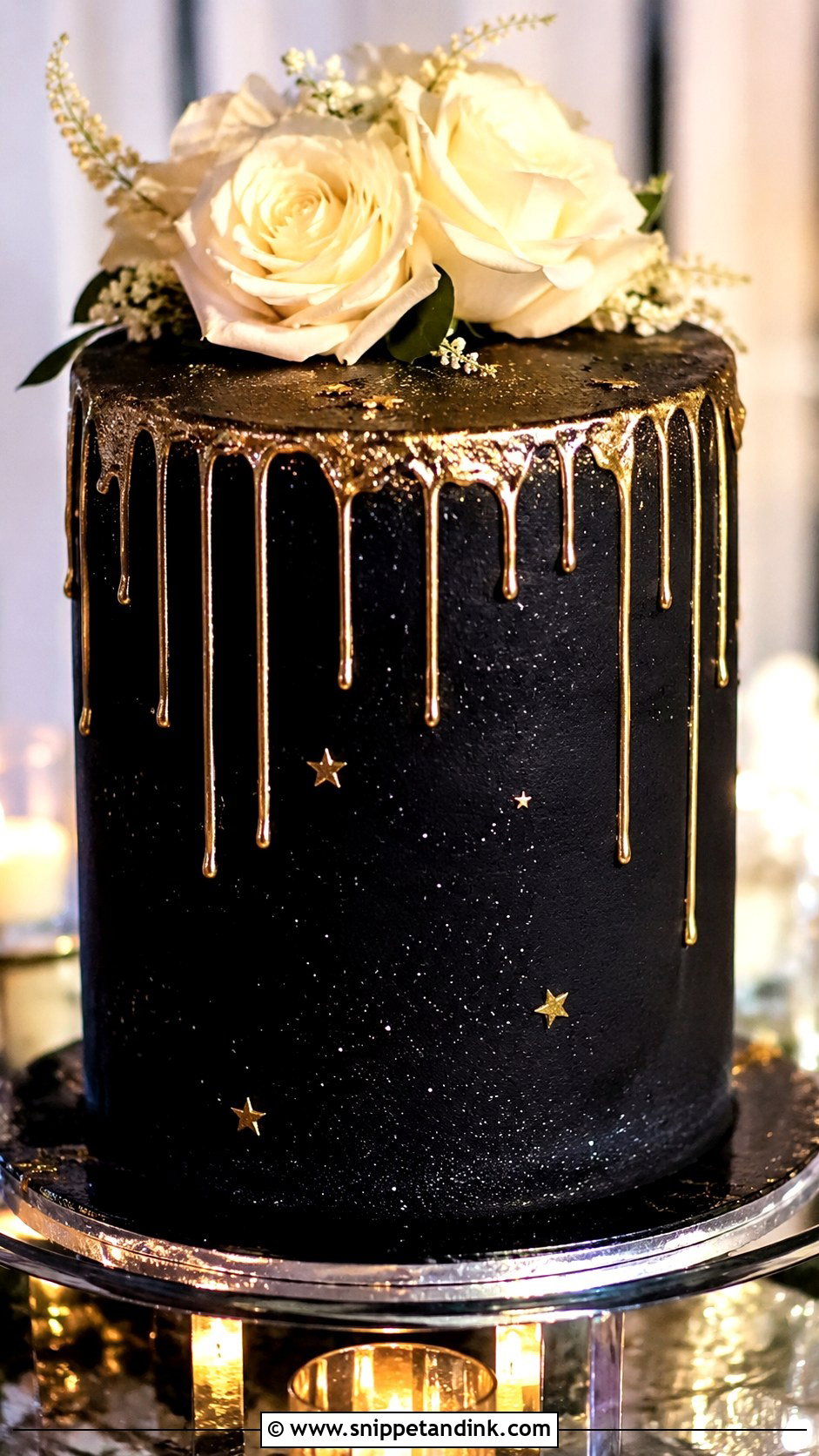 Black Gold Drip Cake With Edible Glitter - Snippet and Ink - 20 Black and Gold Drip Cake Ideas for Wedding