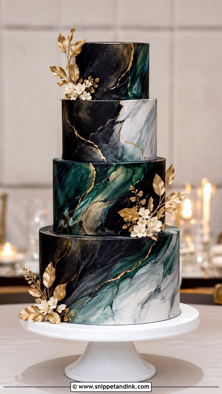 Black Green And Gold Marble Wedding Cake - Snippet and Ink - 20 Black Green and Gold Wedding Cake Ideas