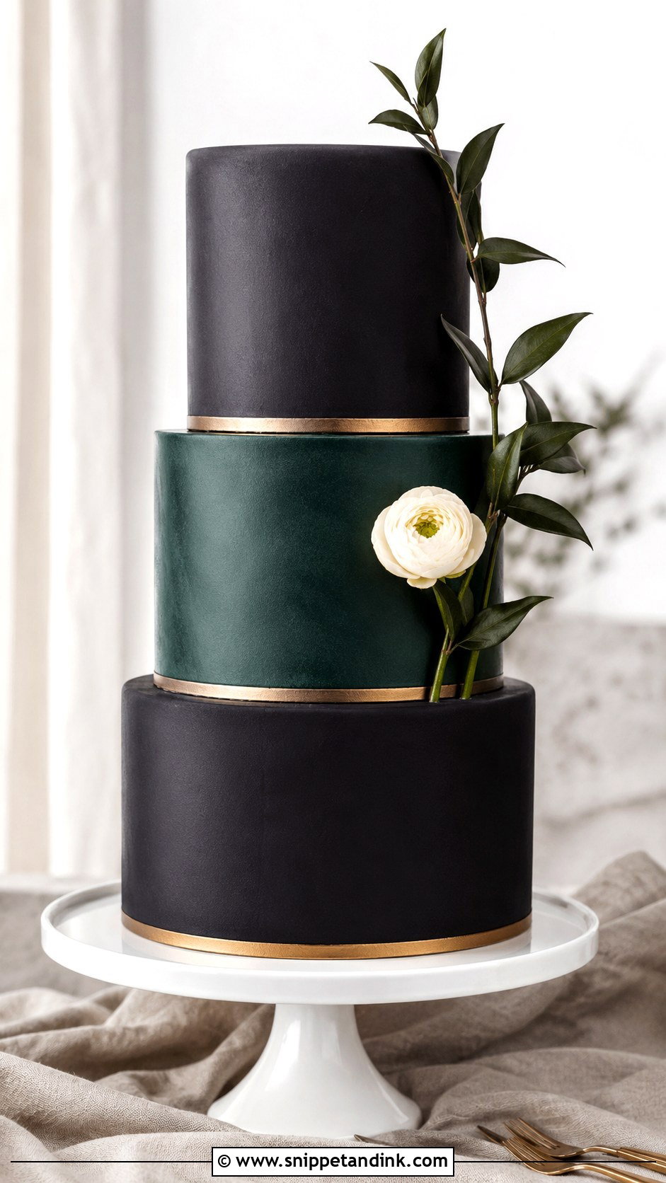 Black Green And Gold Minimalist Wedding Cake - Snippet and Ink - 20 Black Green and Gold Wedding Cake Ideas