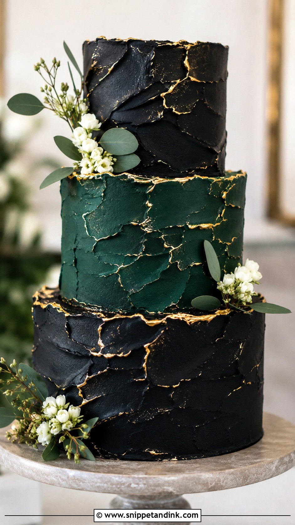 Black Green And Gold Wedding Cake With Texture - Snippet and Ink - 20 Black Green and Gold Wedding Cake Ideas