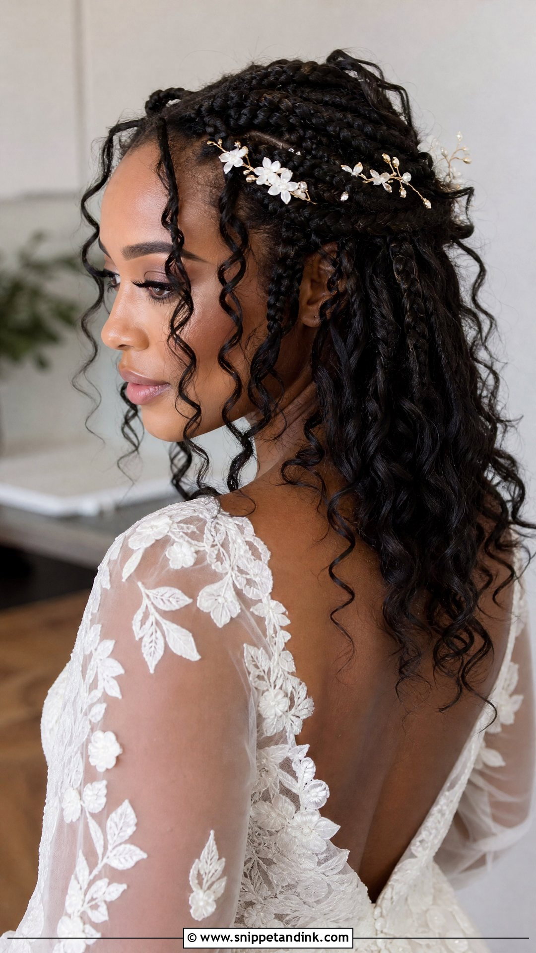 Black Half Up Half Down Wedding Hairstyles With Boho Braids - Snippet and Ink - 15 Black Half-Up Half-Down Wedding Hairstyles