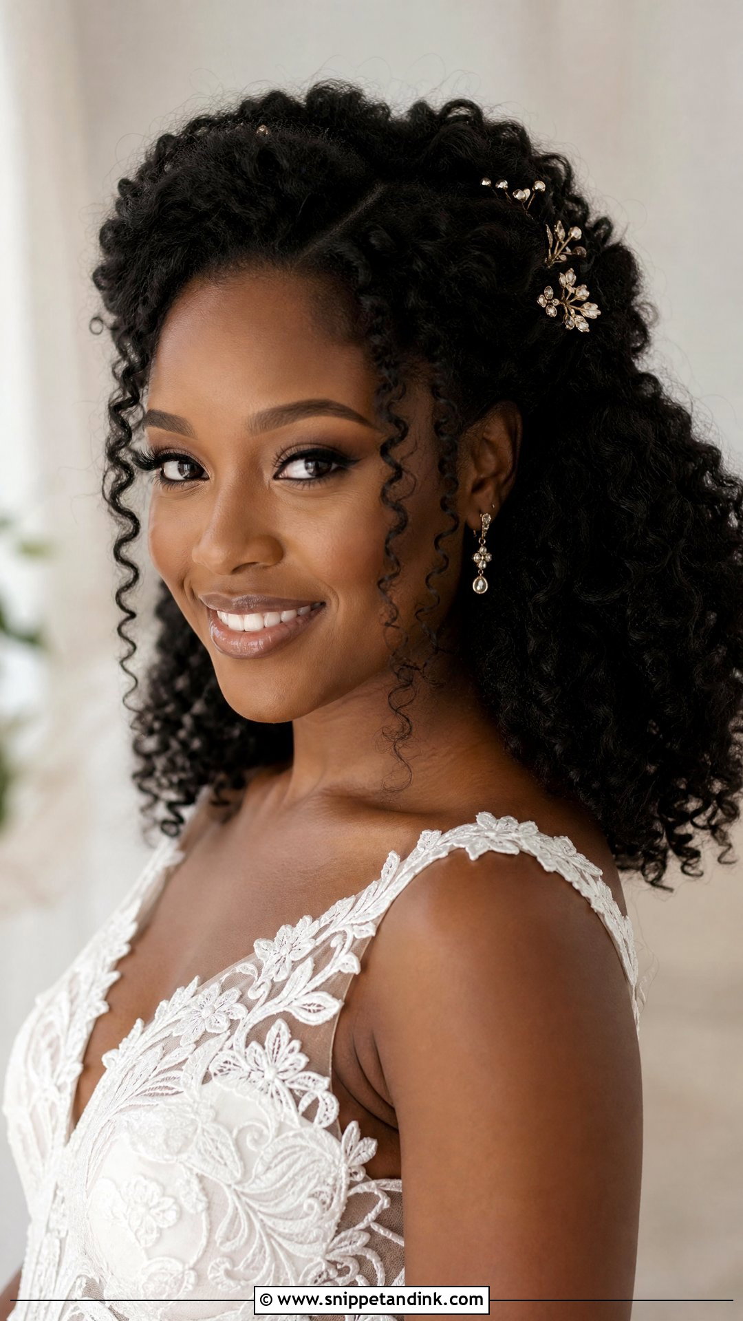 Black Half Up Half Down Wedding Hairstyles With Kinky Curly Hair - Snippet and Ink - 15 Black Half-Up Half-Down Wedding Hairstyles