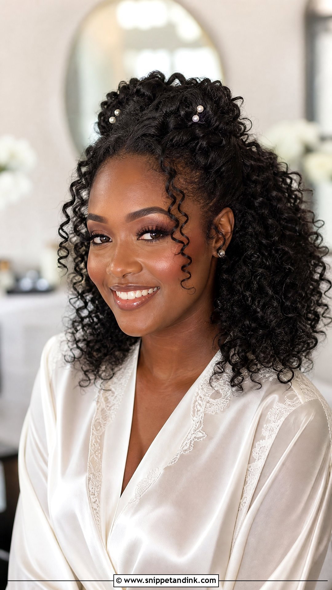 Black Half Up Half Down Wedding Hairstyles With Natural Curls - Snippet and Ink - 15 Black Half-Up Half-Down Wedding Hairstyles