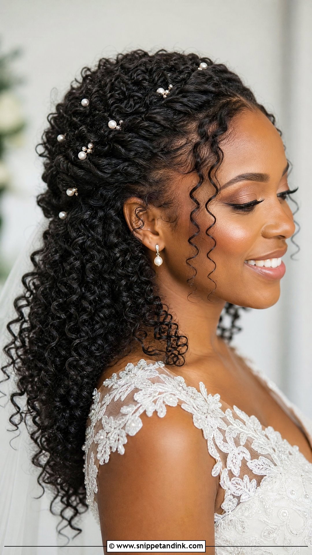 Black Half Up Half Down Wedding Hairstyles With Pearl Pins - Snippet and Ink - 15 Black Half-Up Half-Down Wedding Hairstyles