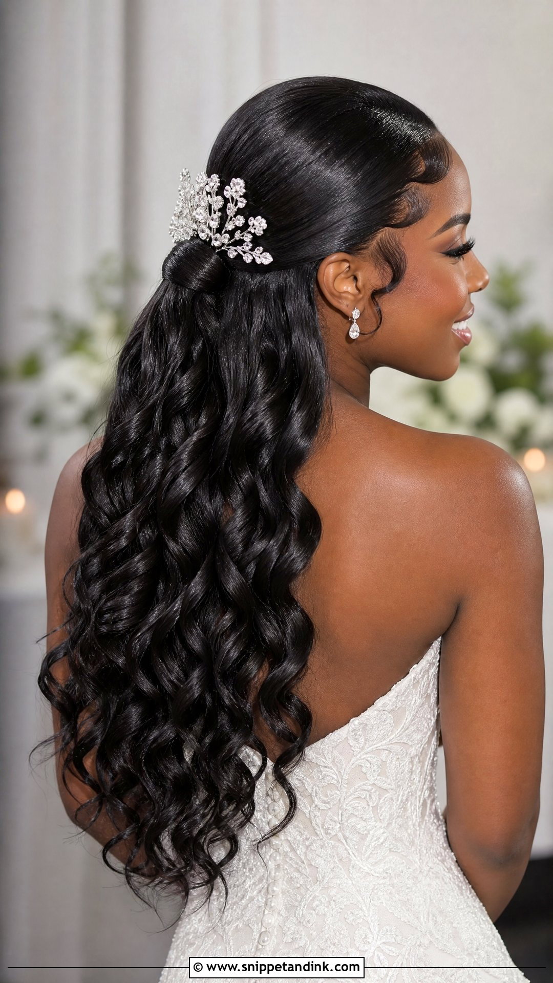 Black Half Up Half Down Wedding Hairstyles With Wand Curls - Snippet and Ink - 15 Black Half-Up Half-Down Wedding Hairstyles