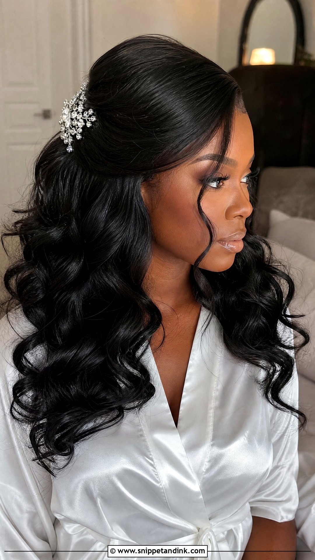 Black Half Up Half Down Wedding Hairstyles With Weave Curls - Snippet and Ink - 15 Black Half-Up Half-Down Wedding Hairstyles