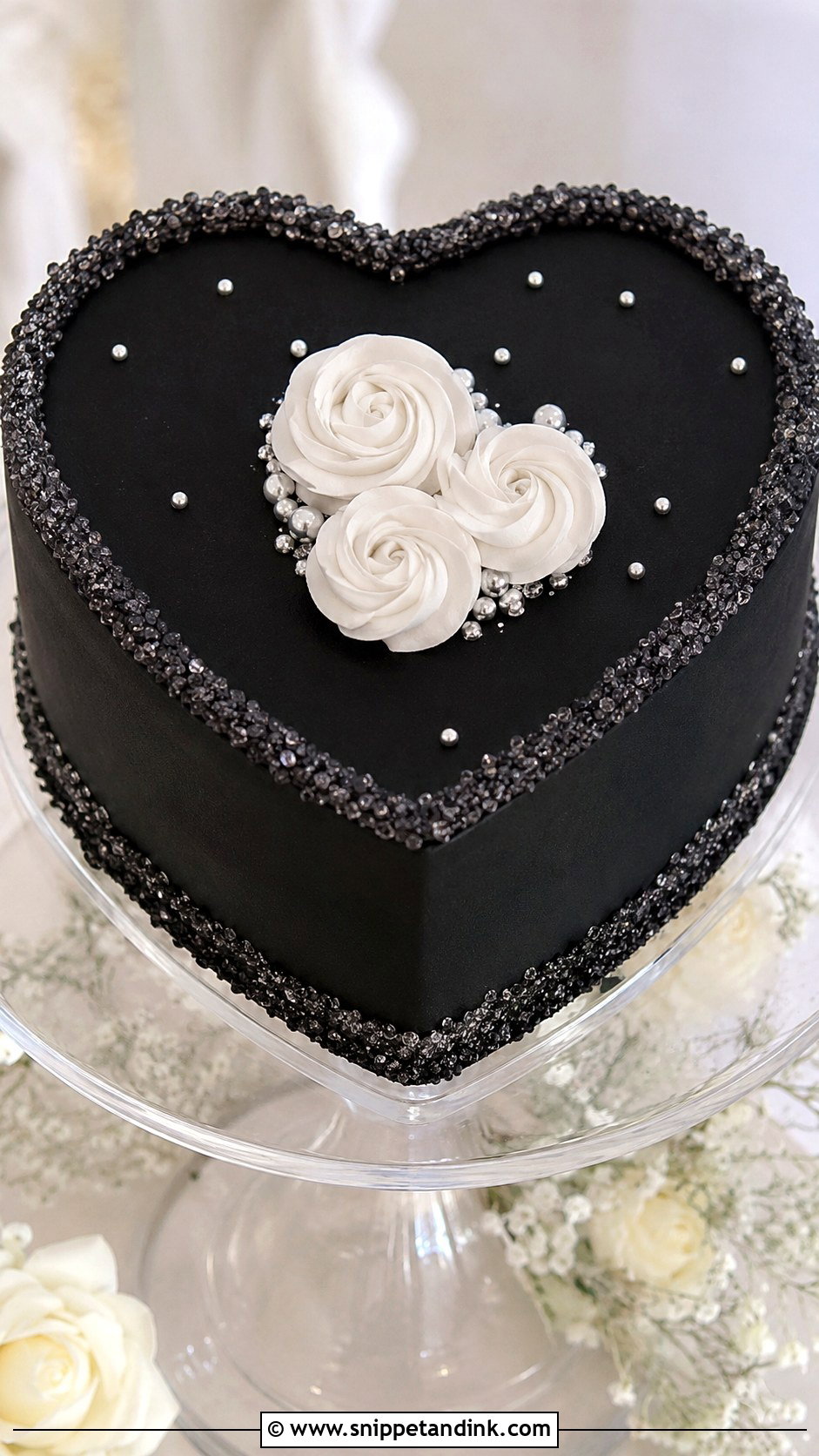 Black Heart Cake With Crystal Sugar - Snippet and Ink - 20 Black Heart Cake Ideas with Glitter for Wedding