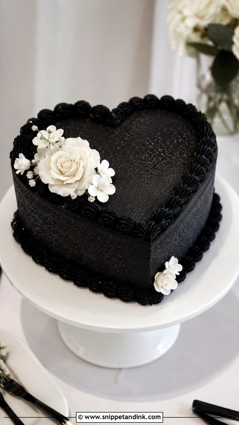 Black Heart Cake With Edible Glitter Dust - Snippet and Ink - 20 Black Heart Cake Ideas with Glitter for Wedding
