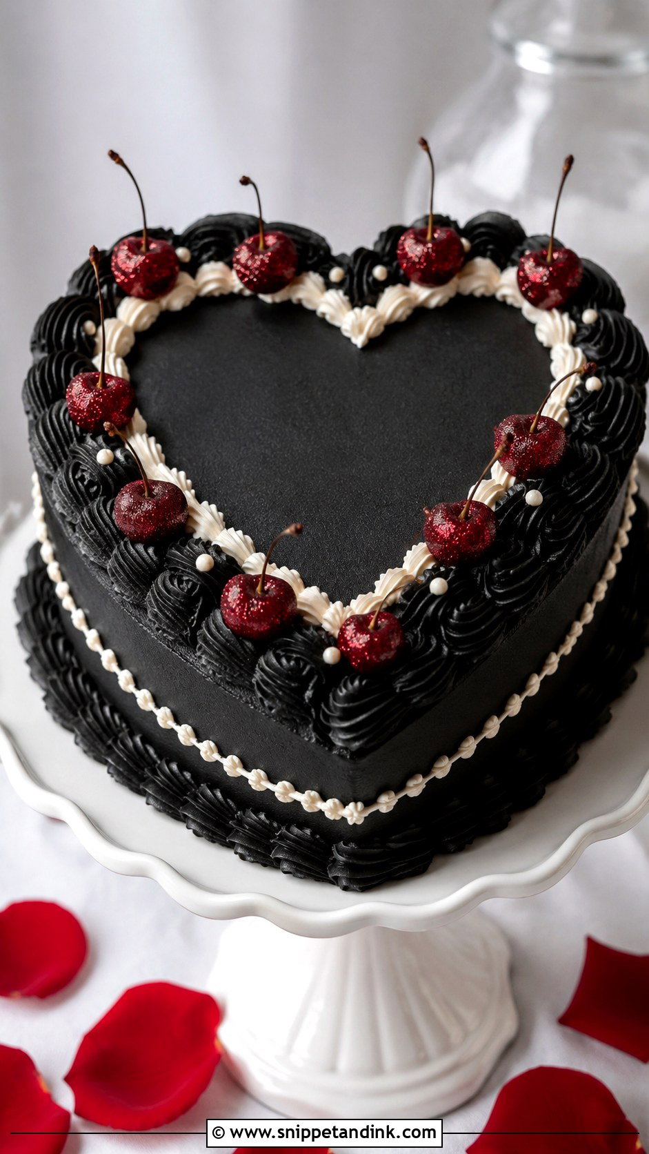 Black Heart Cake With Glitter Cherries - Snippet and Ink - 20 Black Heart Cake Ideas with Glitter for Wedding