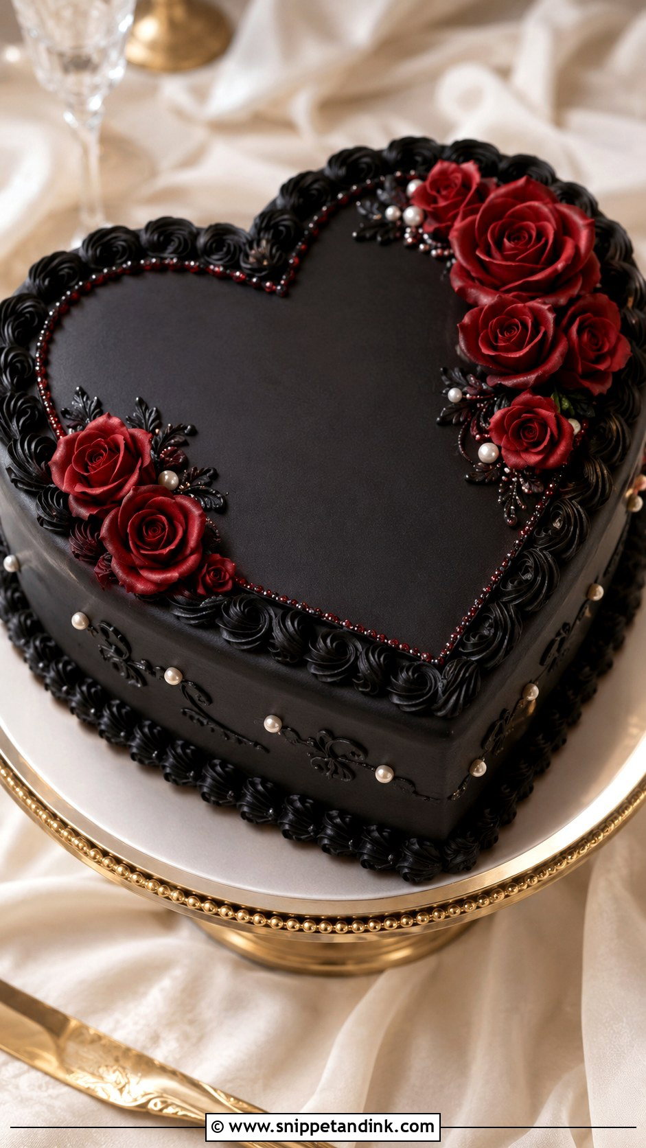 Black Heart Cake With Red Roses - Snippet and Ink - 20 Black Heart Cake Ideas with Glitter for Wedding
