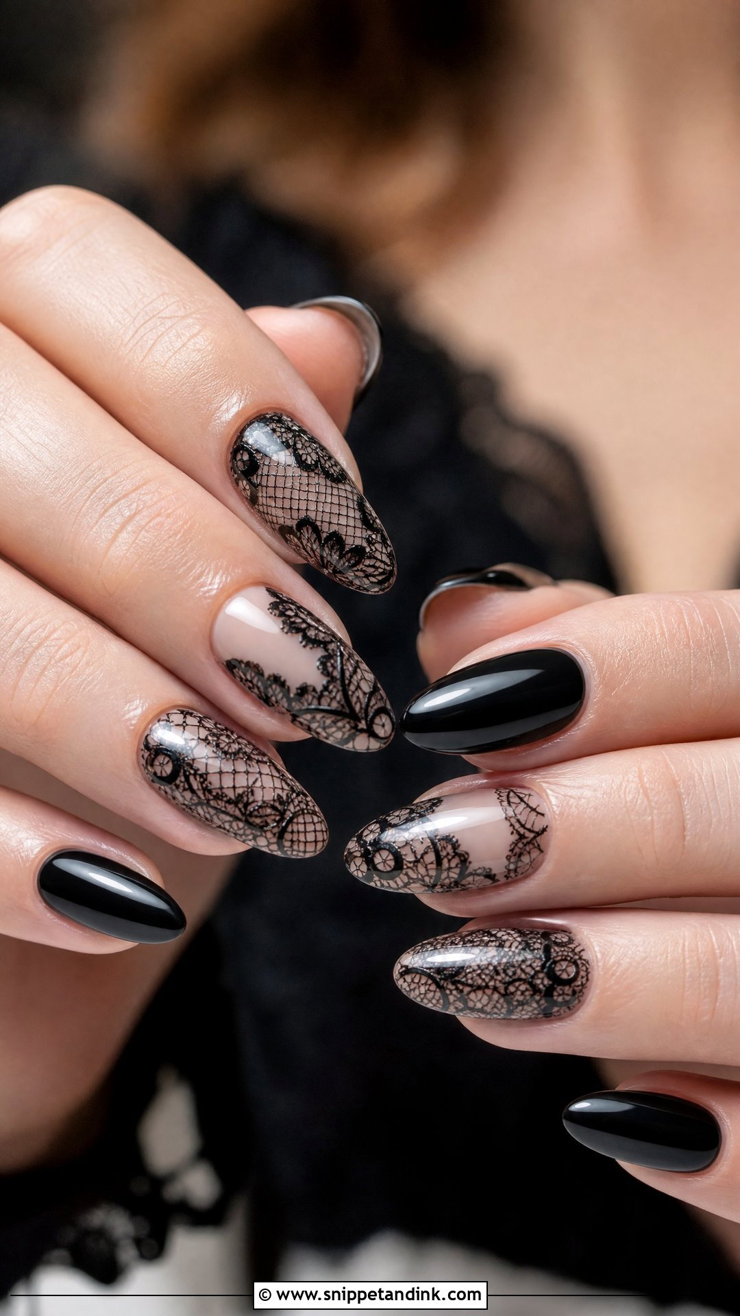 Black Lace Bridal Nails - Snippet and Ink - 25 Black Bridal Nails
