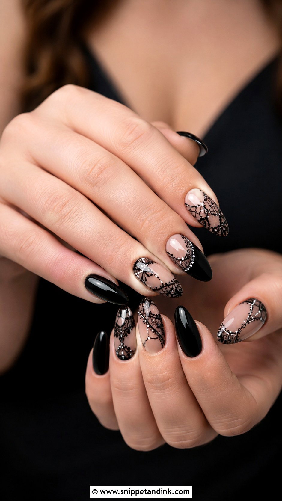 Black Lace Bridal Nails - Snippet and Ink - 20 Dark Bridal Nails