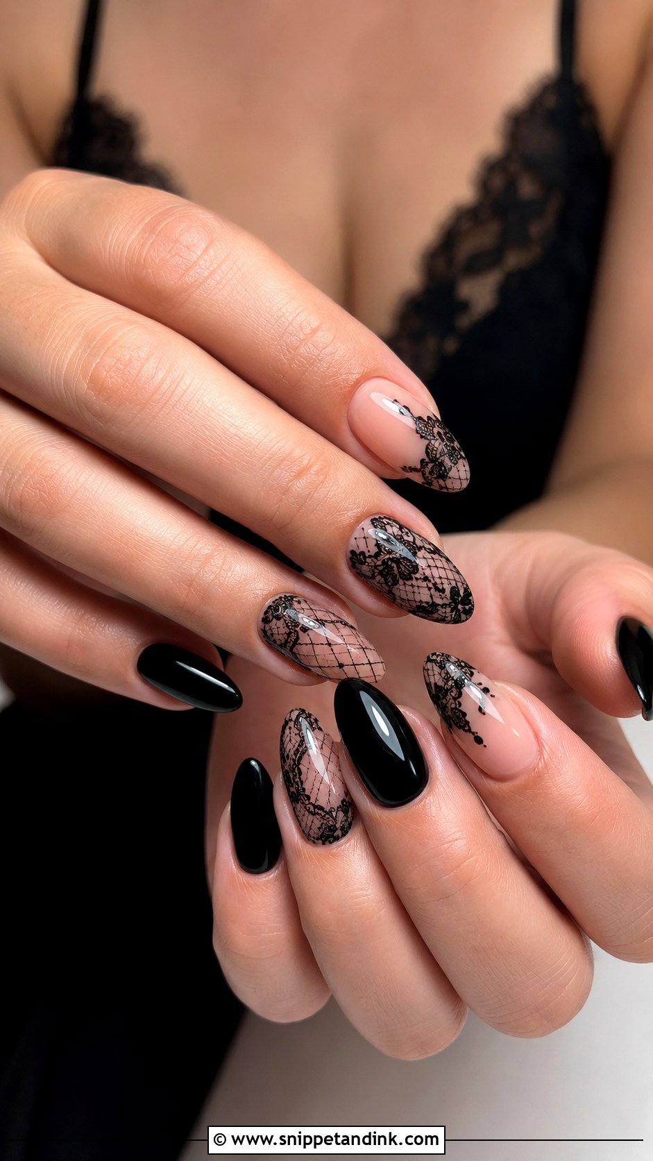 Black Lace Bridesmaid Nails - Snippet and Ink - 20 Black Bridesmaid Wedding Nails