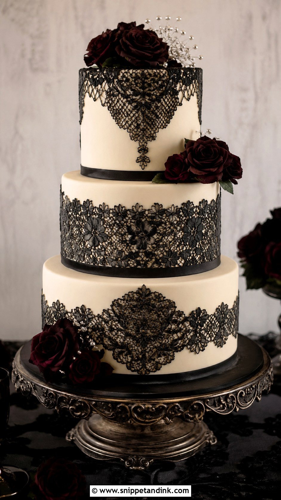 Black Lace Goth Wedding Cake - Snippet and Ink - 20 Goth Wedding Cake Ideas
