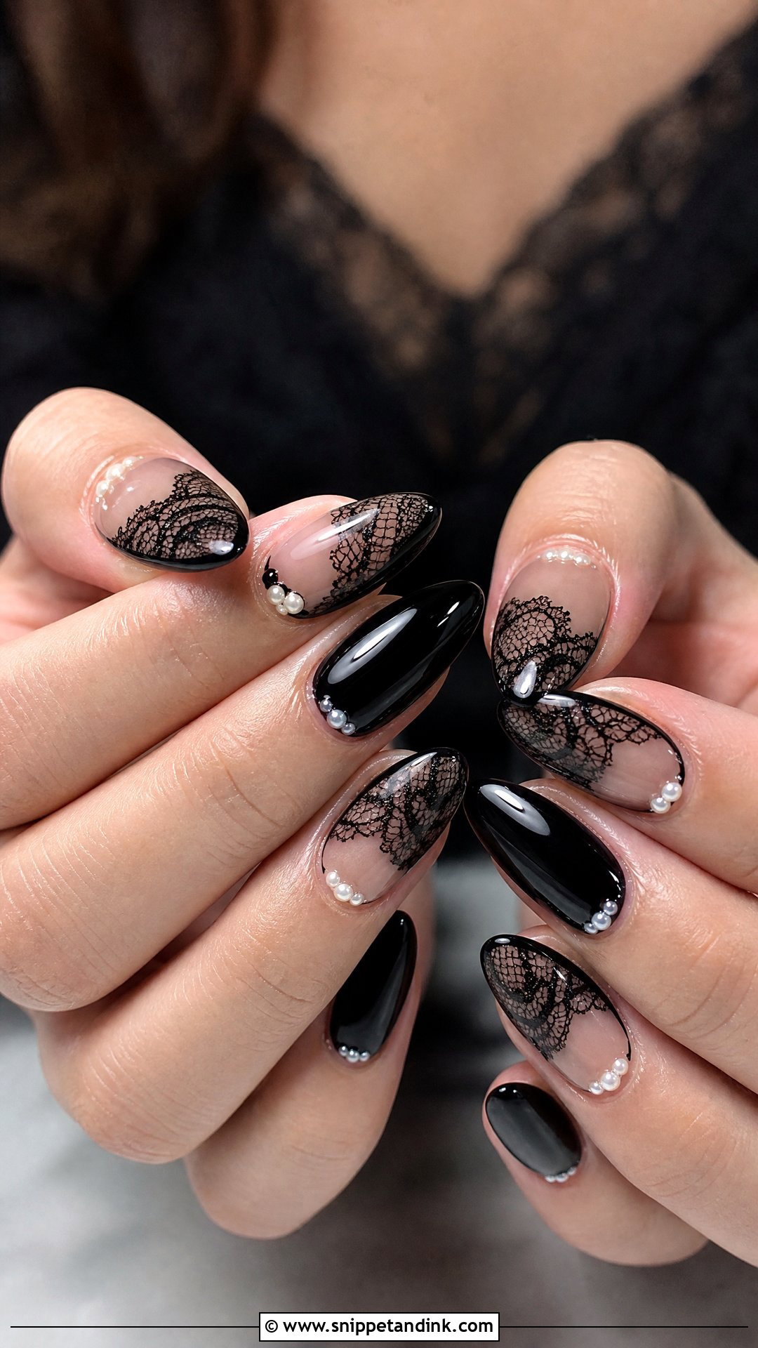 Black Lace Goth Wedding Nails - Snippet and Ink - 25 Goth Wedding Nails