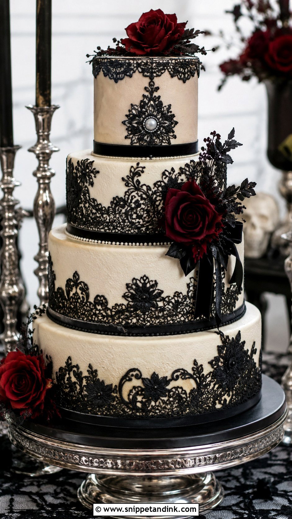 Black Lace Halloween Wedding Cake - Snippet and Ink - 25 Elegant Halloween Wedding Cake Ideas