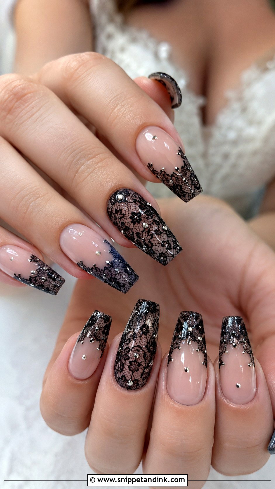 Black Lace Halloween Wedding Nails - Snippet and Ink - 20 Halloween Wedding Nails