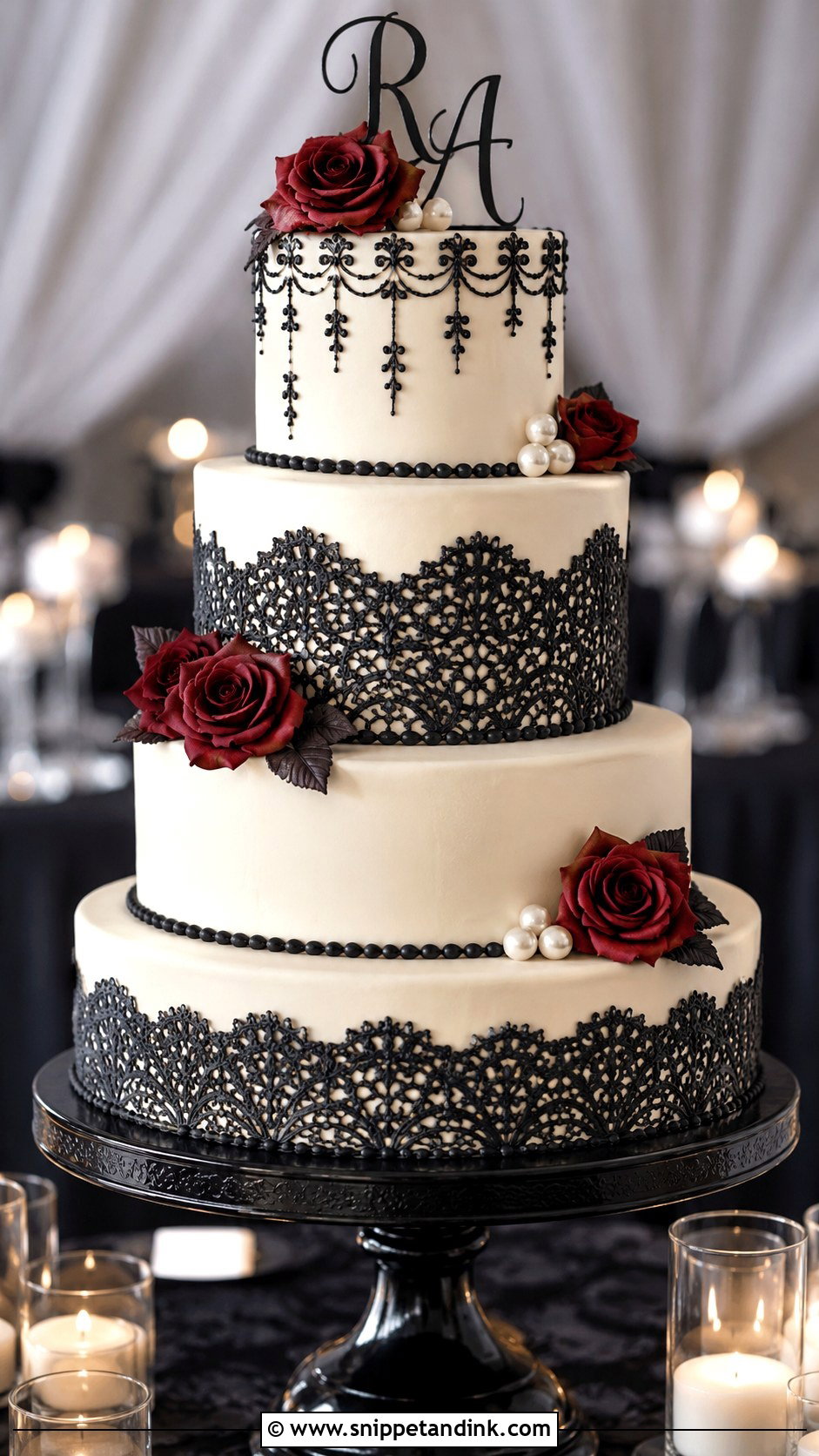 Black Lace Wedding Cake - Snippet and Ink - 20 Rock and Roll Wedding Cake Ideas