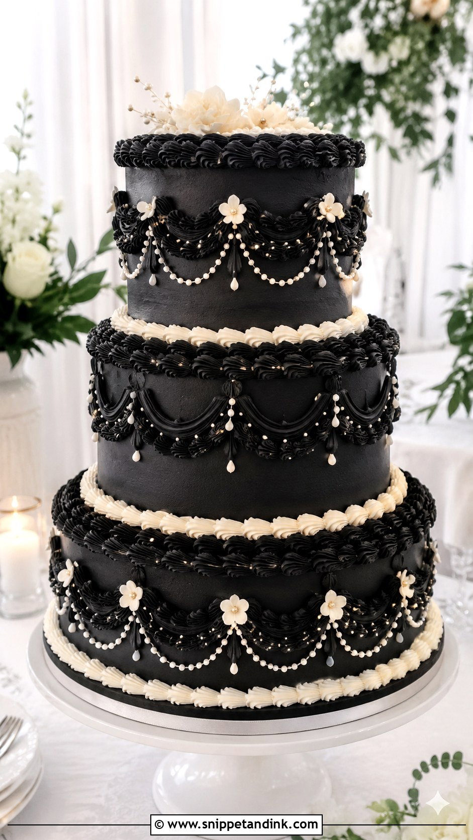 Black Lambeth Wedding Cake - Snippet and Ink - 20 Black Wedding Cake Ideas