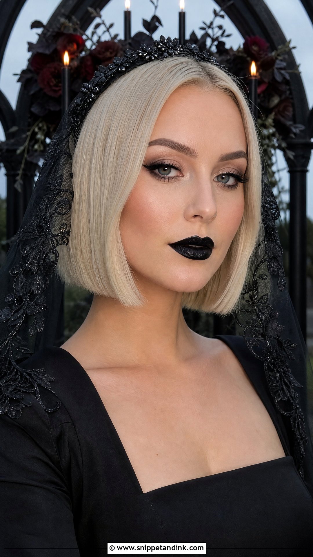 Black Lip Bridal Makeup - Snippet and Ink - 20 Goth Bridal Makeup Ideas