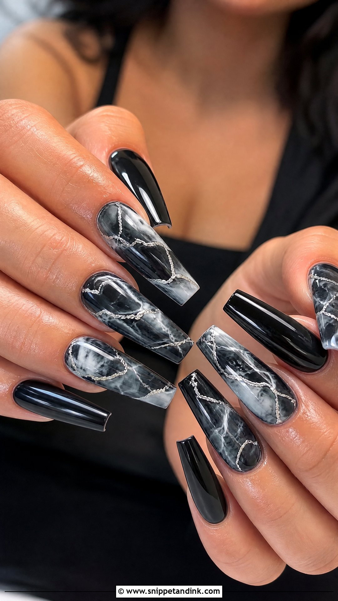 Black Marble Bridal Nails - Snippet and Ink - 25 Black Bridal Nails