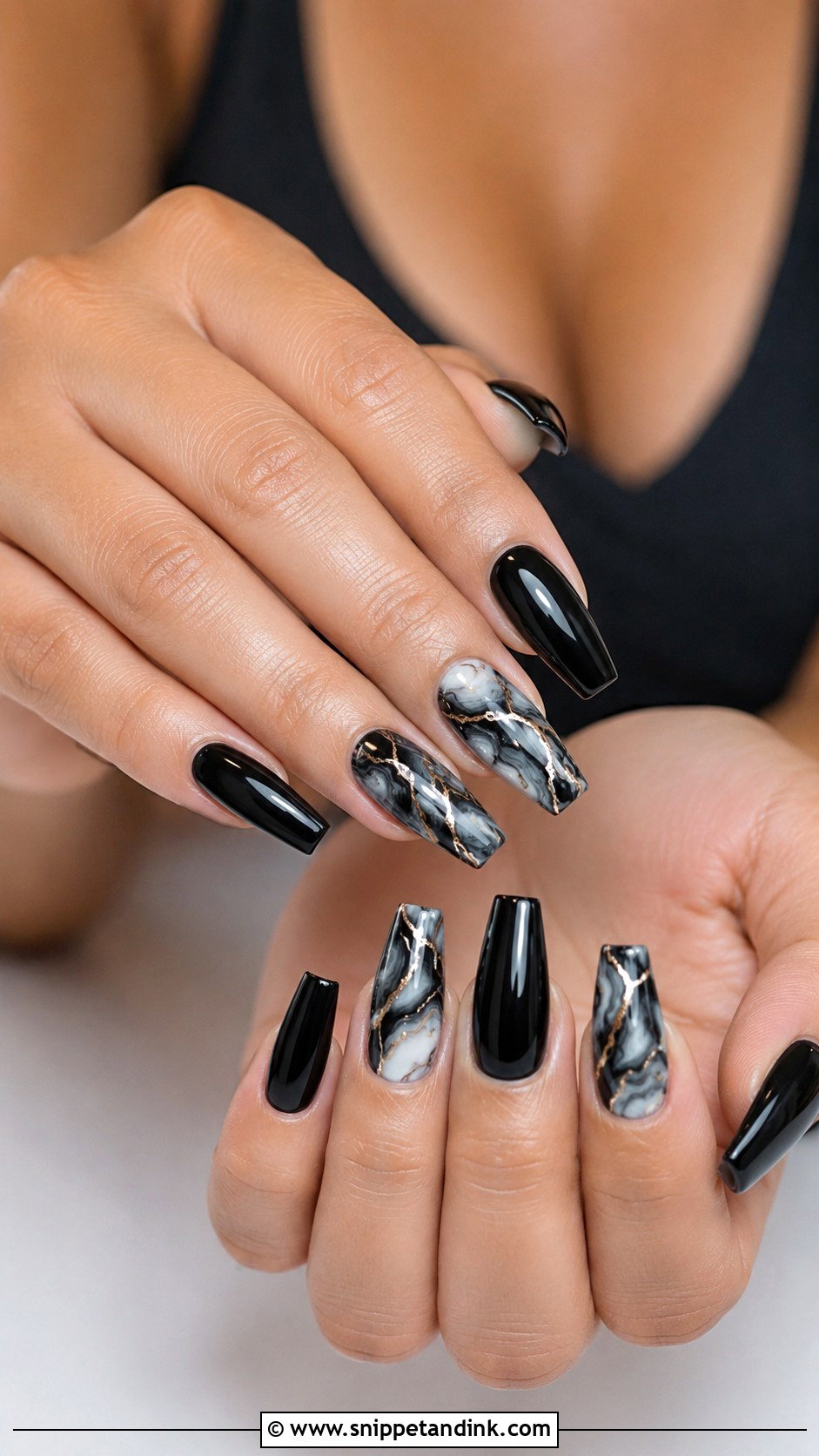 Black Marble Bridesmaid Nails - Snippet and Ink - 20 Black Bridesmaid Wedding Nails