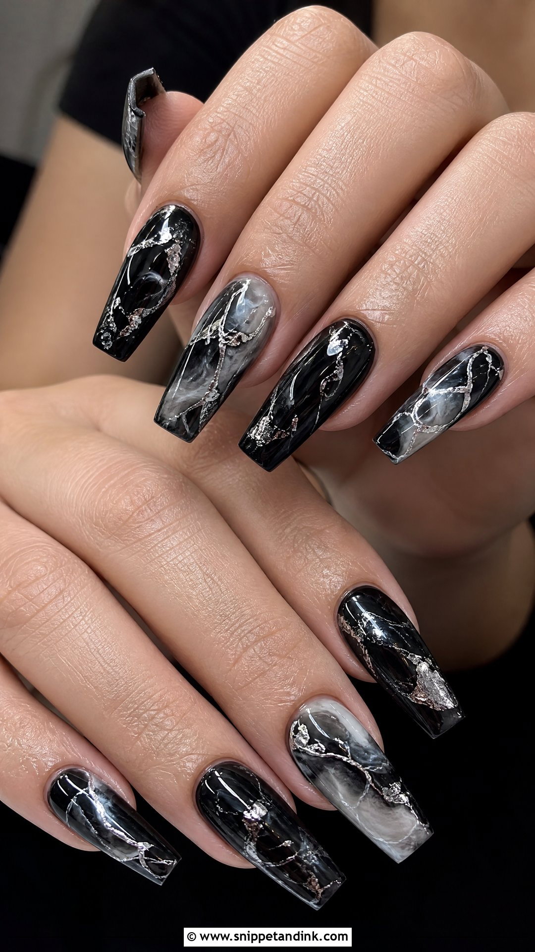 Black Marble Goth Wedding Nails - Snippet and Ink - 25 Goth Wedding Nails