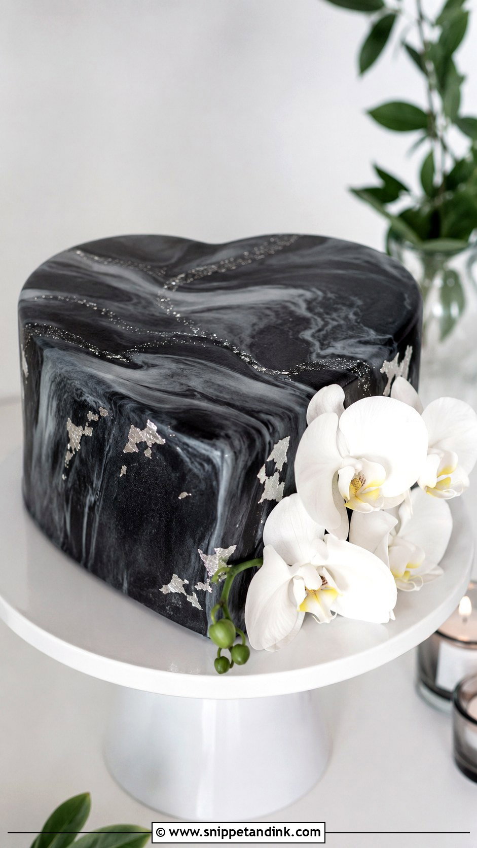 Black Marble Heart Wedding Cake - Snippet and Ink - 20 Black Heart Cake Ideas with Glitter for Wedding