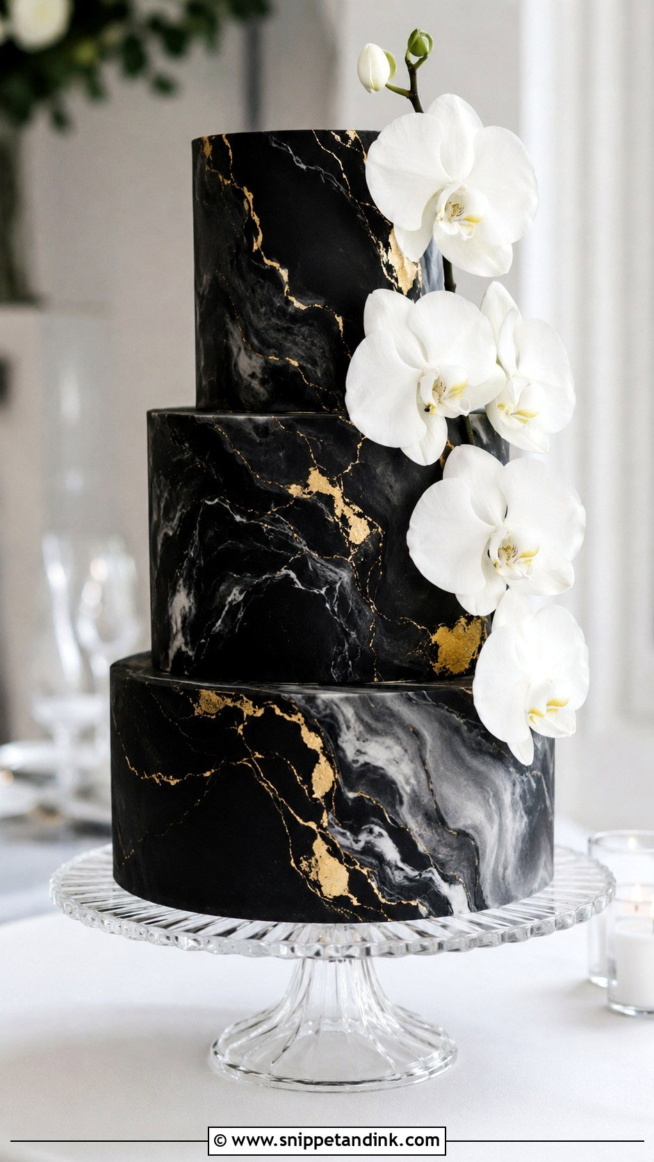 Black Marble Wedding Cake - Snippet and Ink - 20 Black Wedding Cake Ideas