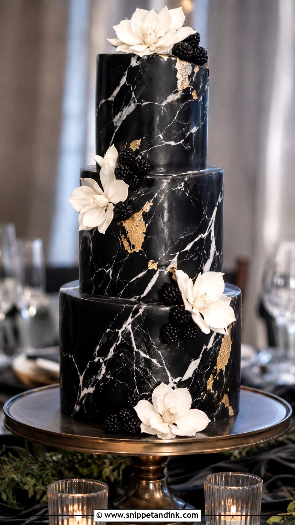Black Marble Wedding Cake - Snippet and Ink - 30 Masculine Wedding Cake Ideas