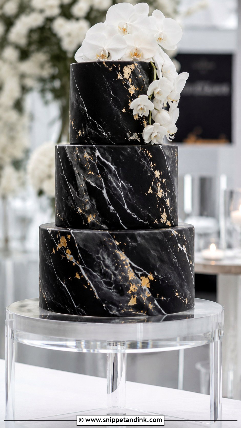 Black Marble Wedding Cake - Snippet and Ink - 20 Black Colour Cake Design Ideas for Wedding