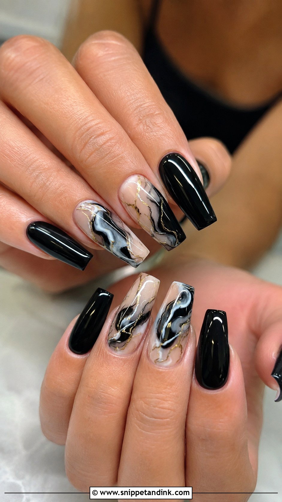 Black Marble Wedding Nails - Snippet and Ink - 20 Classy Black Wedding Nails