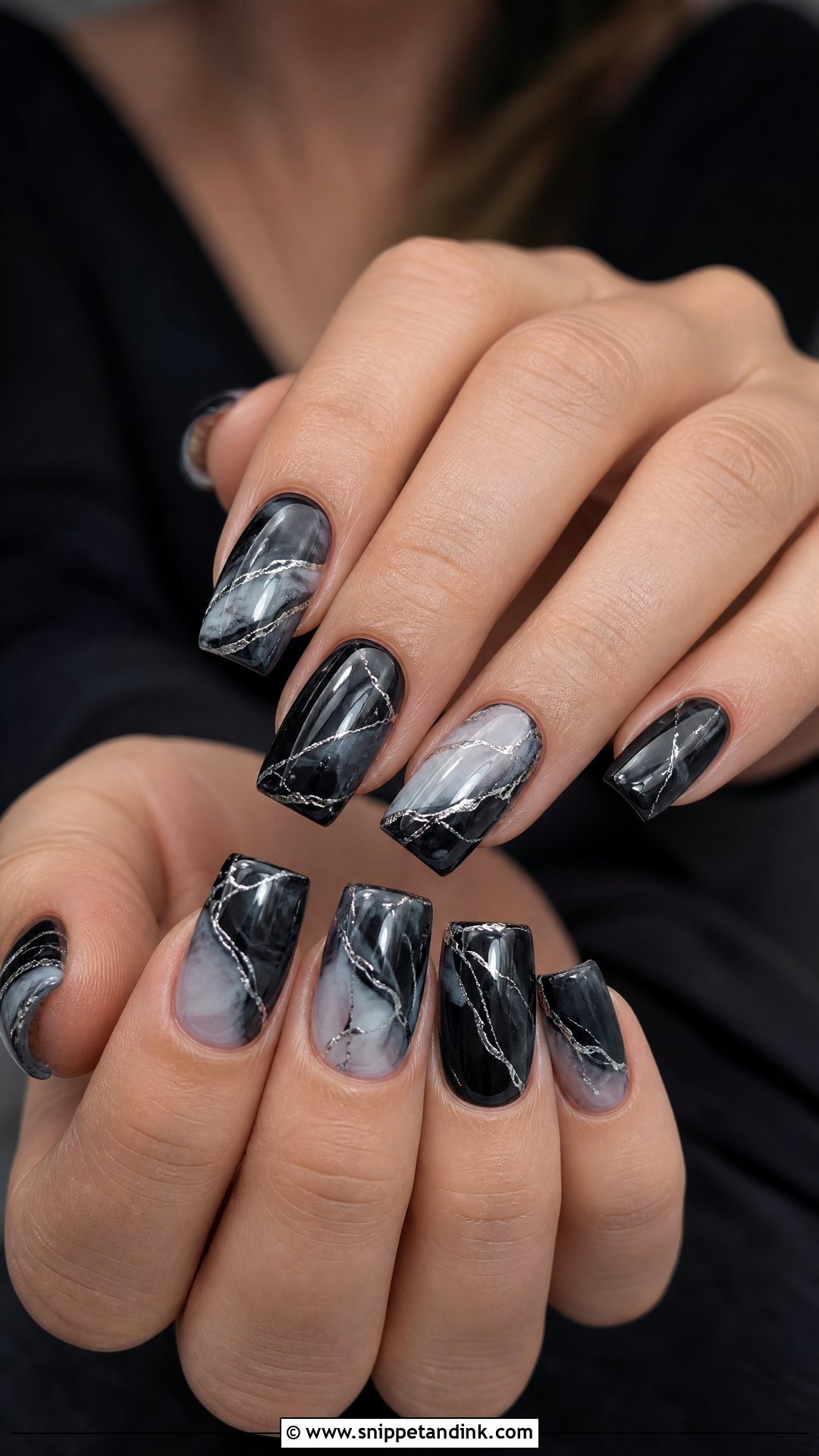 Black Marble Wedding Nails - Snippet and Ink - 25 Black Wedding Nails for Bride