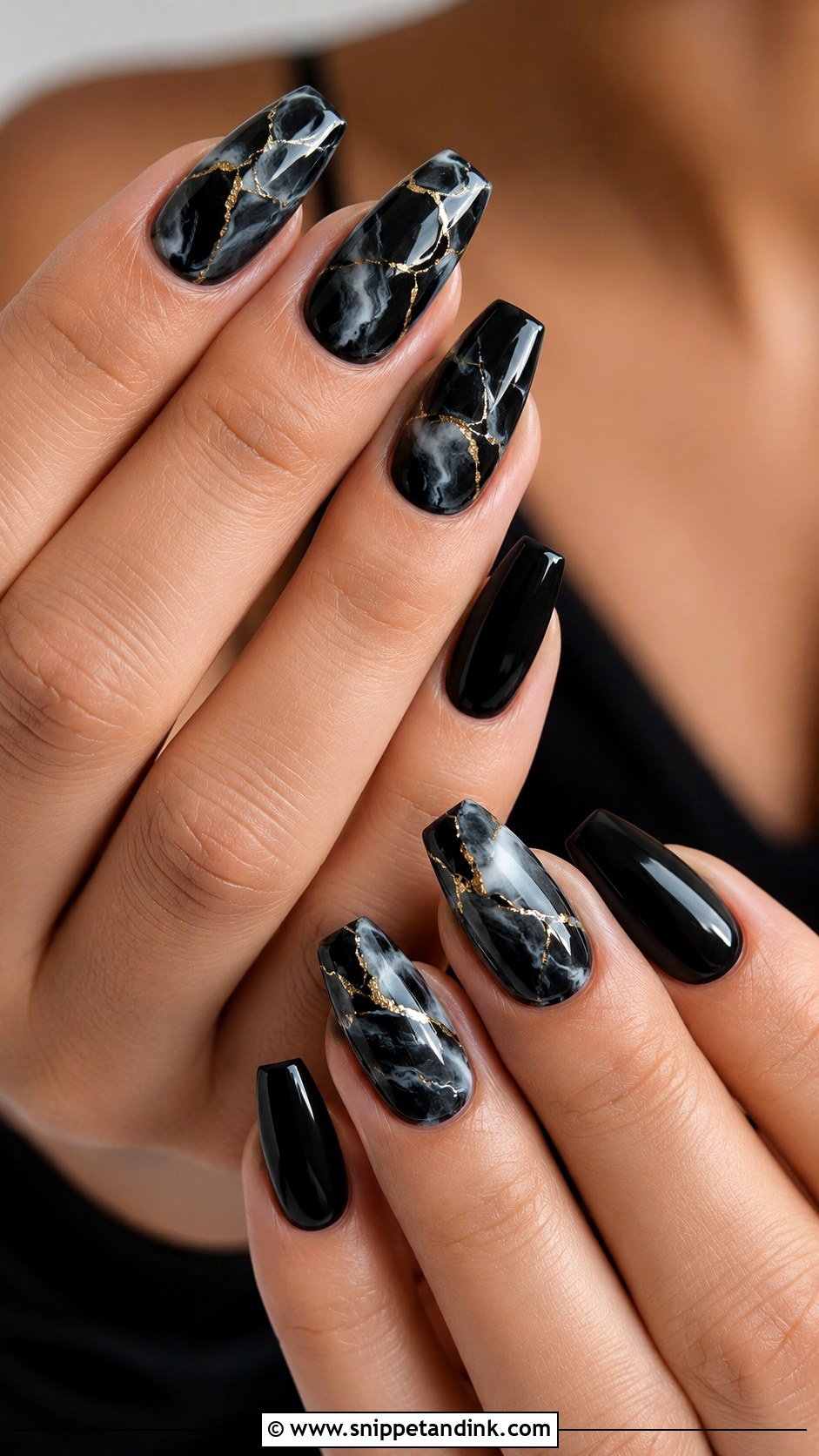 Black Marble Wedding Nails - Snippet and Ink - 30 Black Wedding Nails