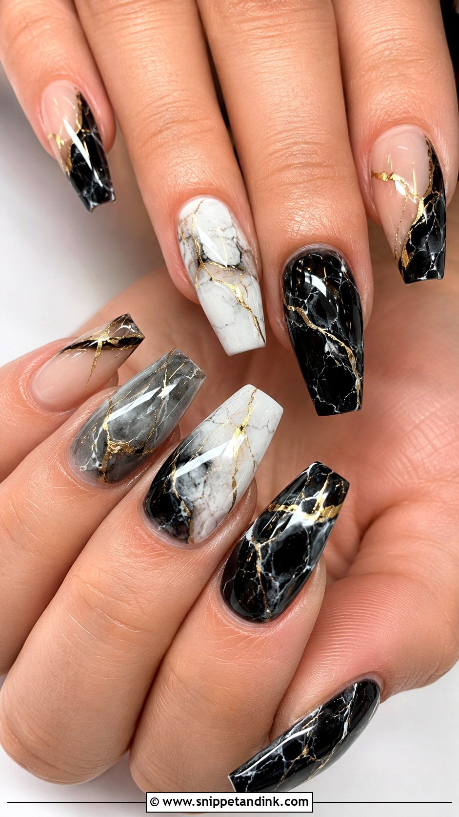 Black Marble Wedding Nails - Snippet and Ink - 20 Black Nails for Wedding