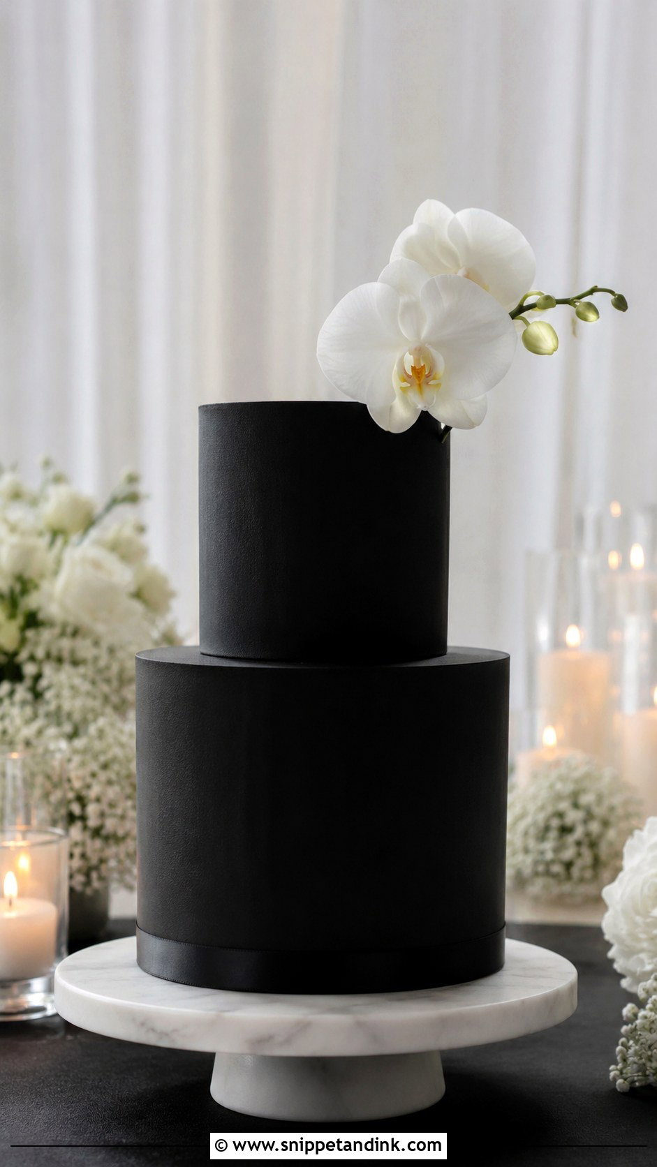 Black Minimalist Wedding Cake With Orchid - Snippet and Ink - 20 Black Minimalist Cake Ideas for Wedding
