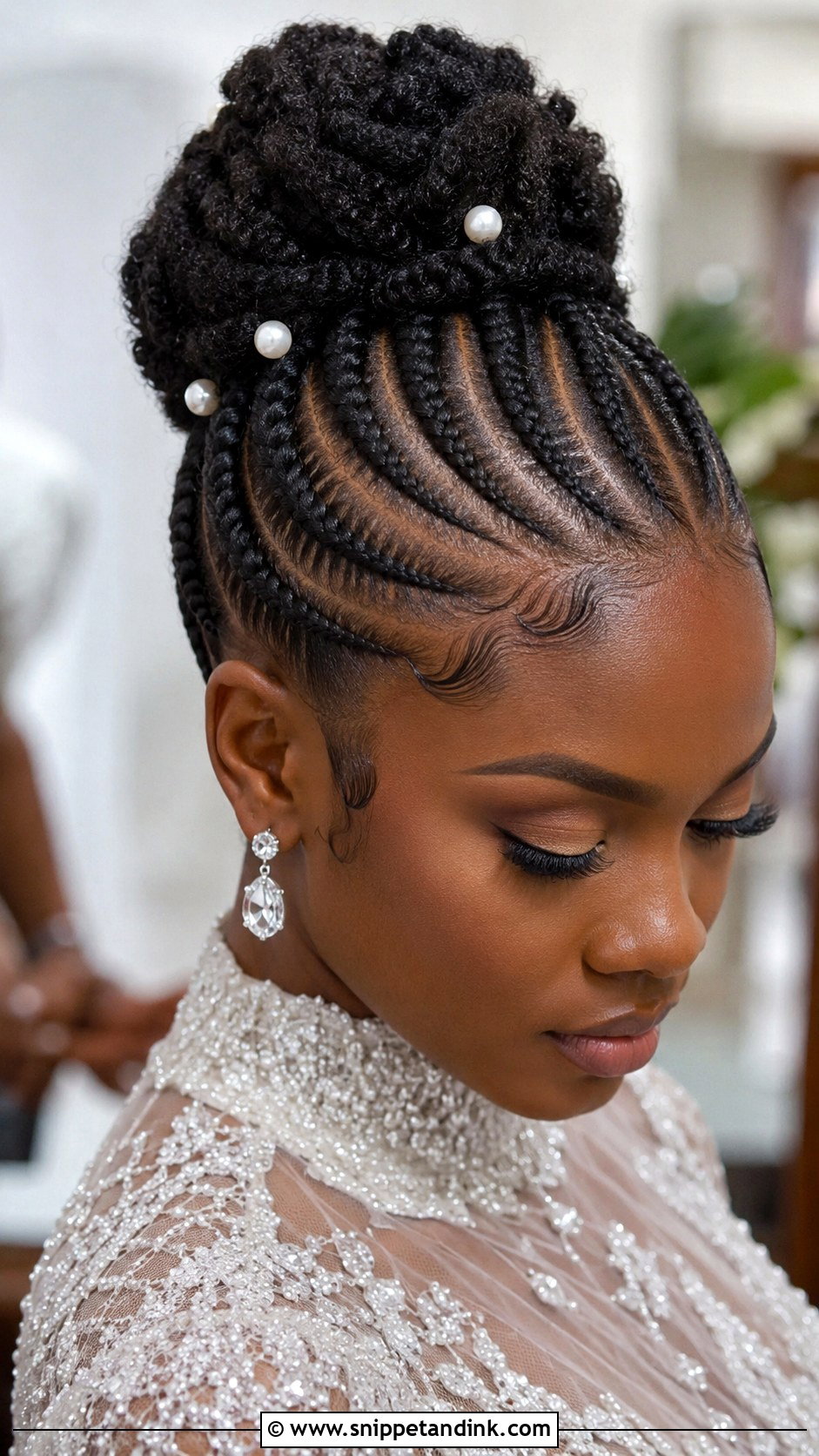 Black Natural Hair Cornrow Updo - Snippet and Ink - 20 Black Natural Hair Wedding Styles