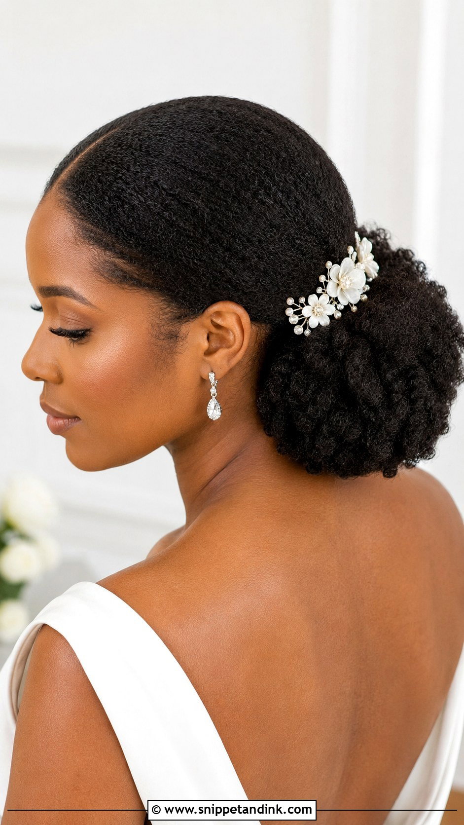 Black Natural Hair Low Puff Wedding Hair - Snippet and Ink - 20 Black Natural Hair Wedding Styles