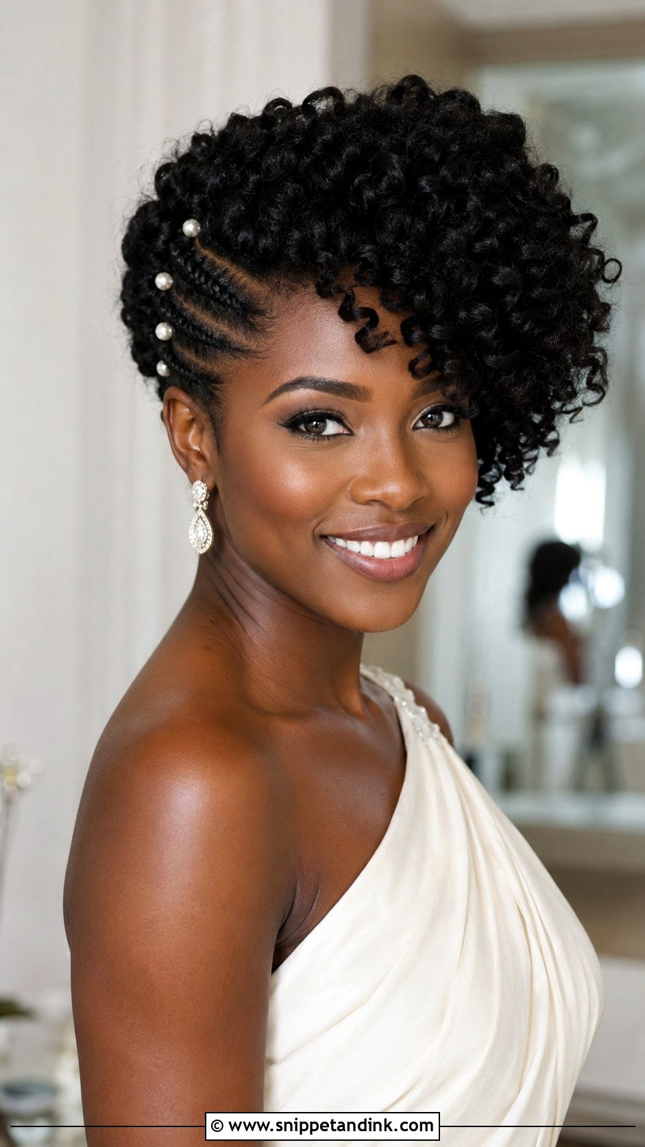 Black Natural Hair Side Swept Wedding Hair - Snippet and Ink - 20 Black Natural Hair Wedding Styles